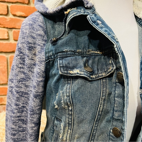 FREE PEOPLE Distressed Sweater Jean Jacket - Picture 8 of 11